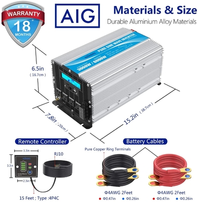 Afstandsbediening 3000 Vertoning van de de Golfomschakelaar 12V 24V LCD van de Watts de Zuivere Sinus